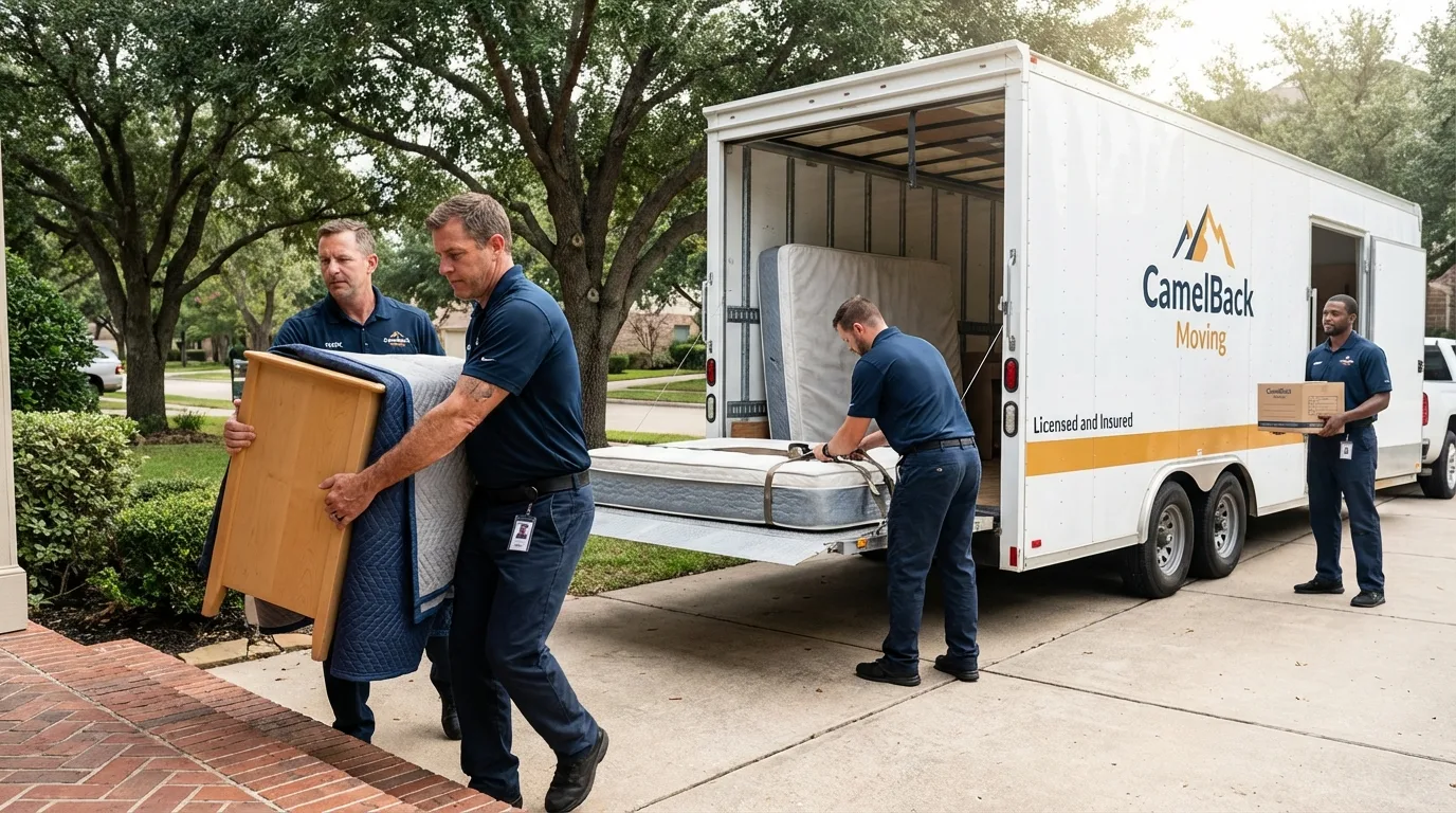 Crew loading residential truck for cross-state move from Chesapeake Beach, MD