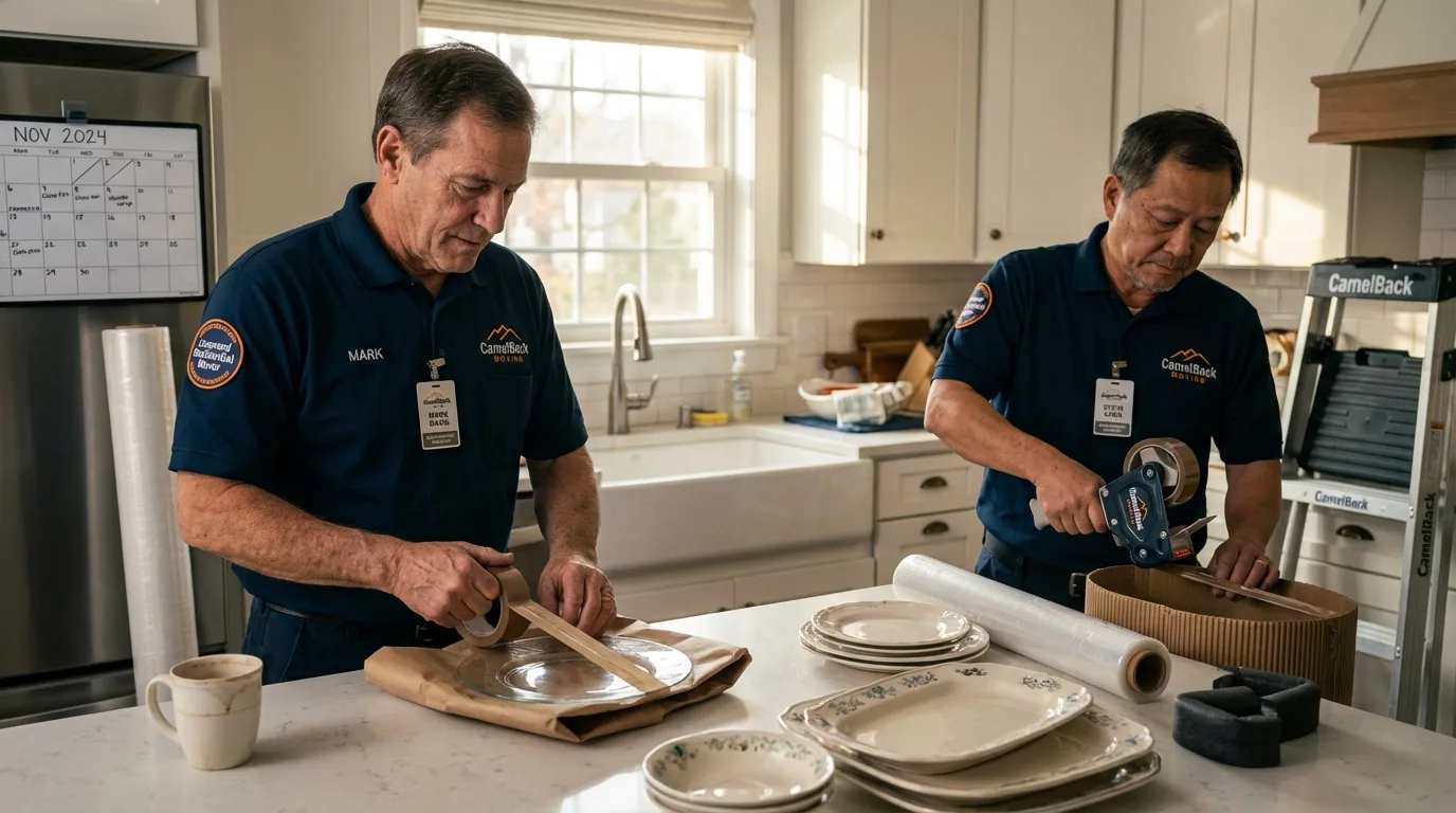 Professional crew packing kitchen dishware in Chesapeake Beach, MD
